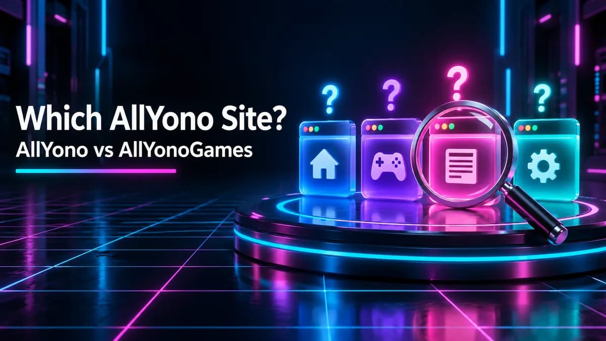 Several similar-looking website names under a magnifying glass, with a question mark over each