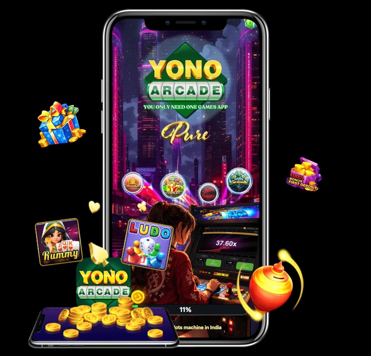 Yono Arcade app home screen with bonus rewards