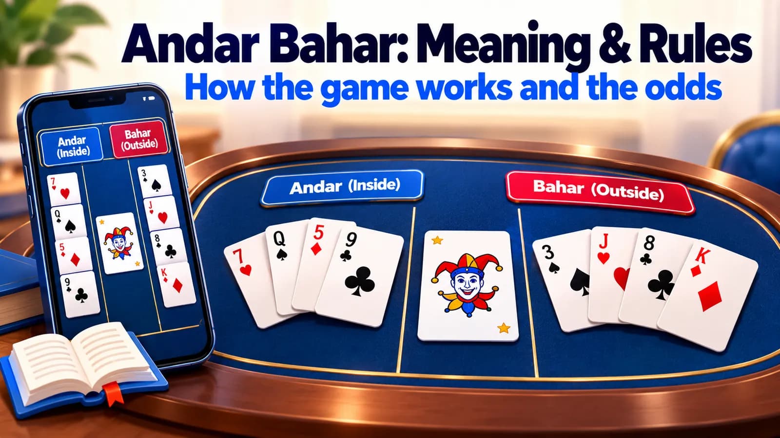 Andar Bahar card table with the Andar (inside) and Bahar (outside) sides